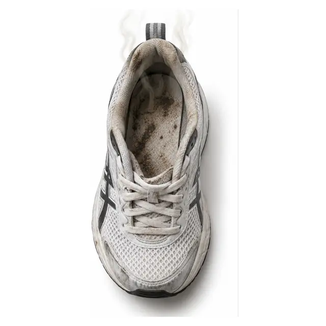 Shoe before smell and odour removal treatment