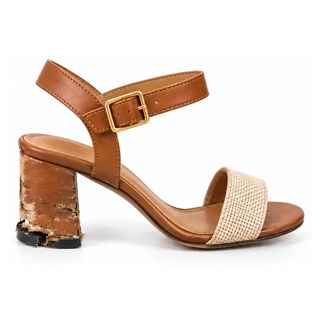 Damaged sandal or wedge heel before professional repair in Bangalore