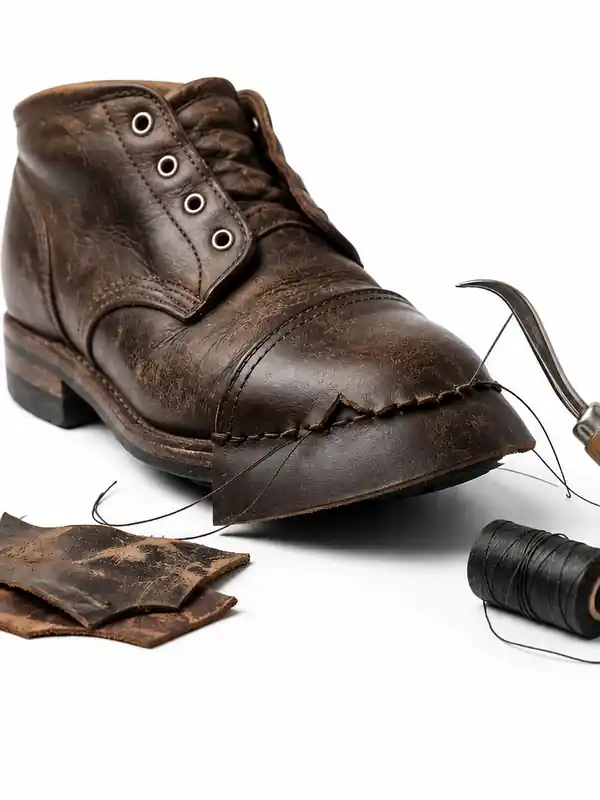 Shoe toe leather before professional repair