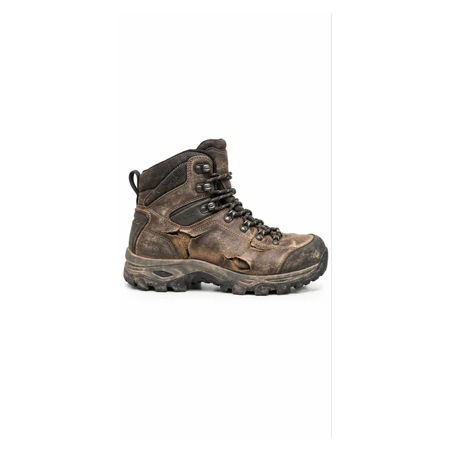 Damaged trekking shoe before leather replacement in Bangalore