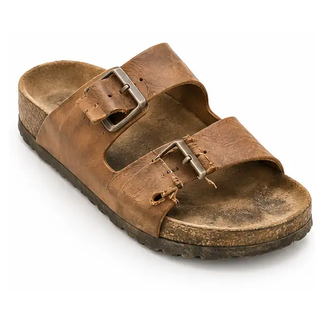 Birkenstock sandal before professional repair