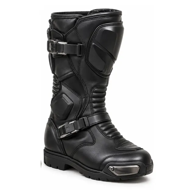 Motorcycle riding boot after professional repair