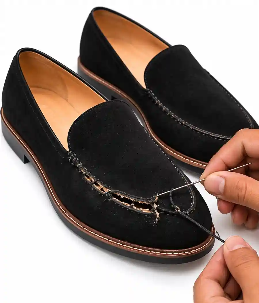 Shoe stitching before professional repair
