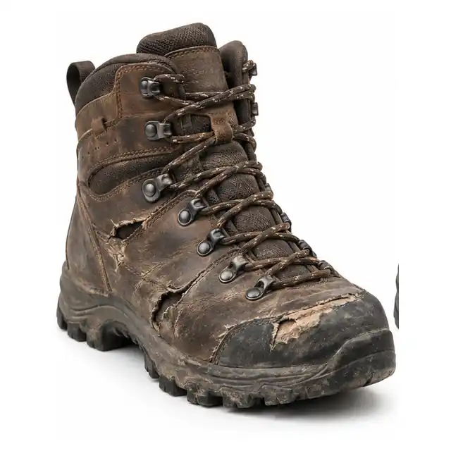 Trekking shoe before professional repair