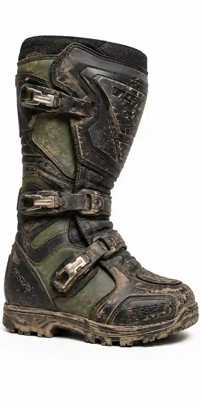 Bike riding boot before professional cleaning