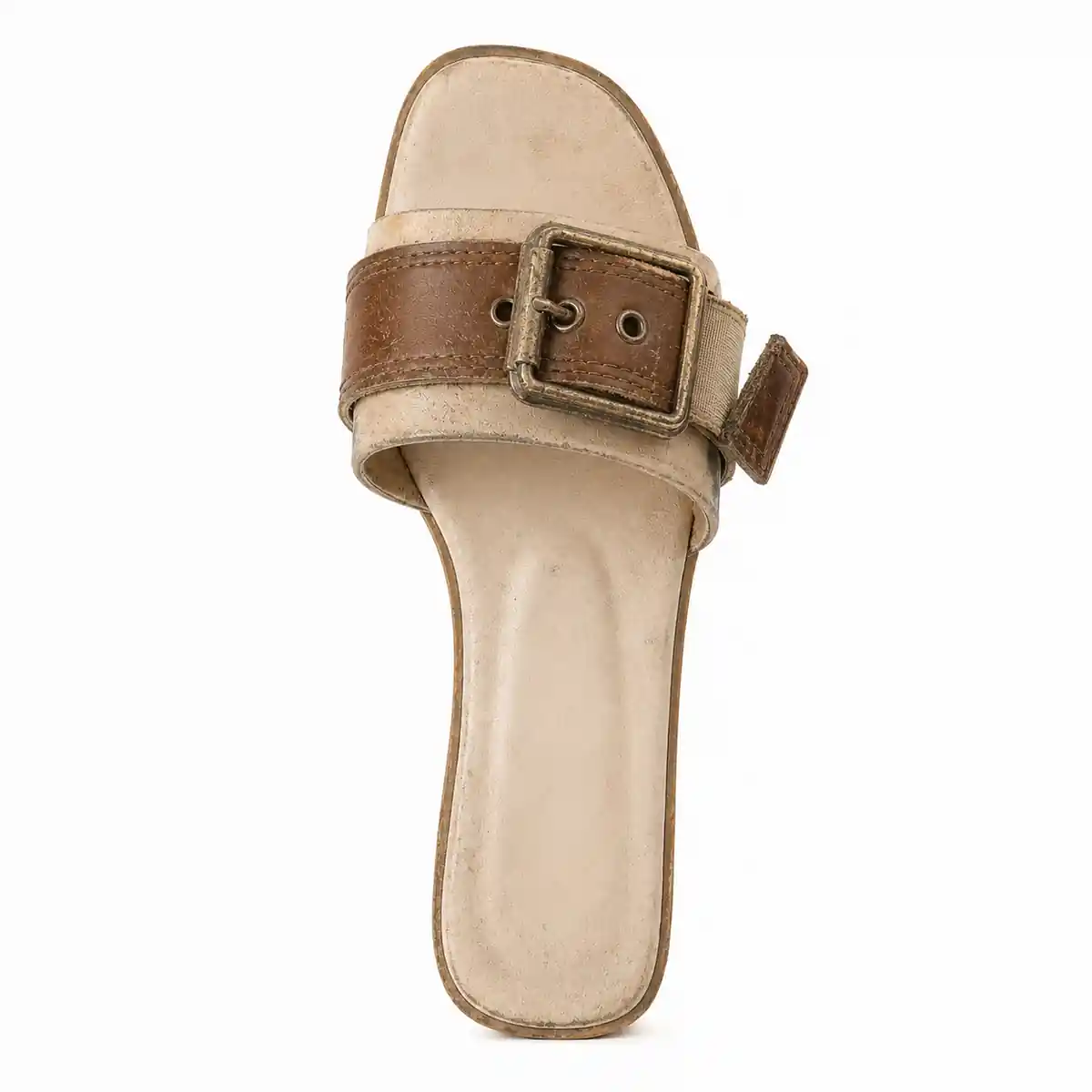 Sandal before buckle and elastic replacement