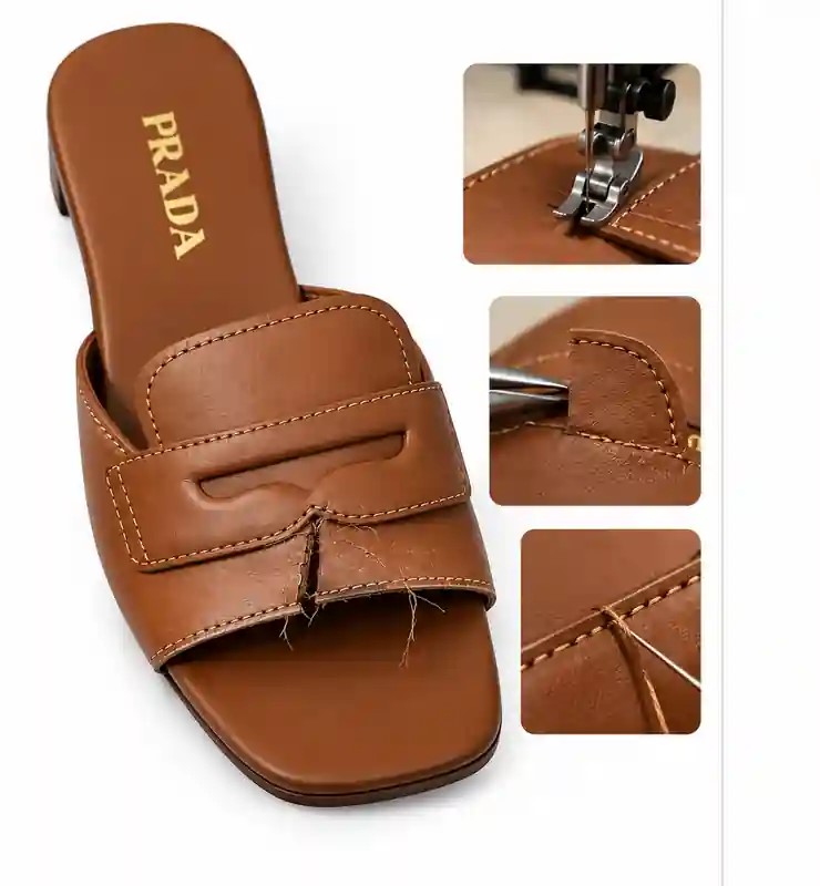 Sandal before stitching and patchwork repair