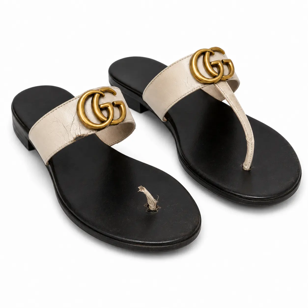 Sandal before strap repair and replacement