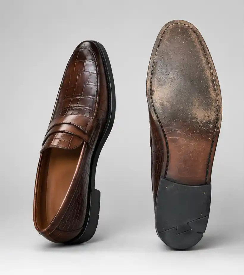Formal leather shoe before sole replacement in Bangalore