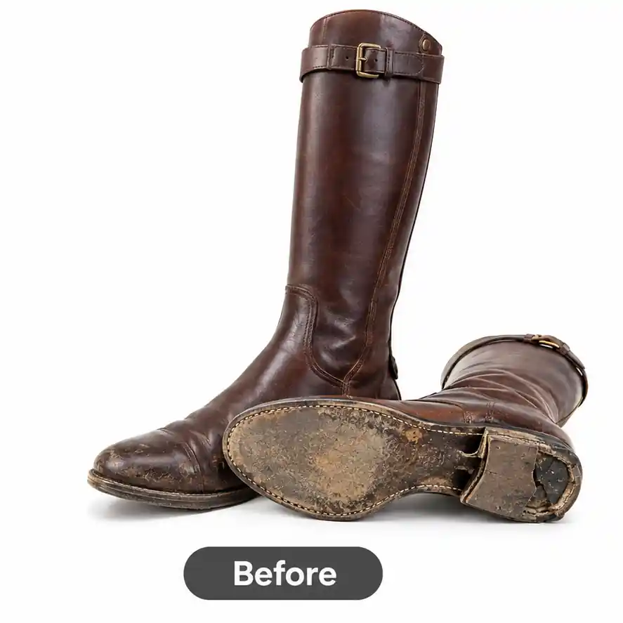 Horse riding boot before sole replacement in Bangalore