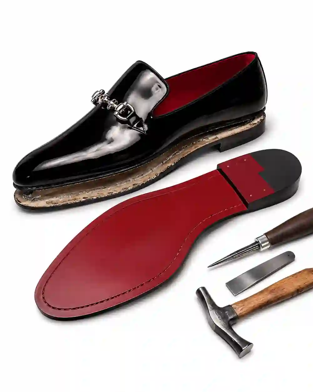 Old shoe sole removal and new sole fitting process
