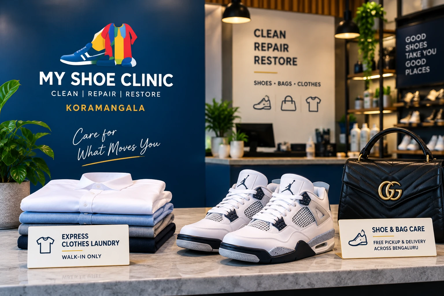 Express laundry and professional shoe care at My Shoe Clinic Koramangala